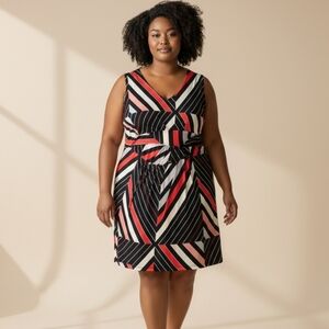 Worthington Geometric Sleeveless Orange Black Gray Pink Shift Dress Women's 3X